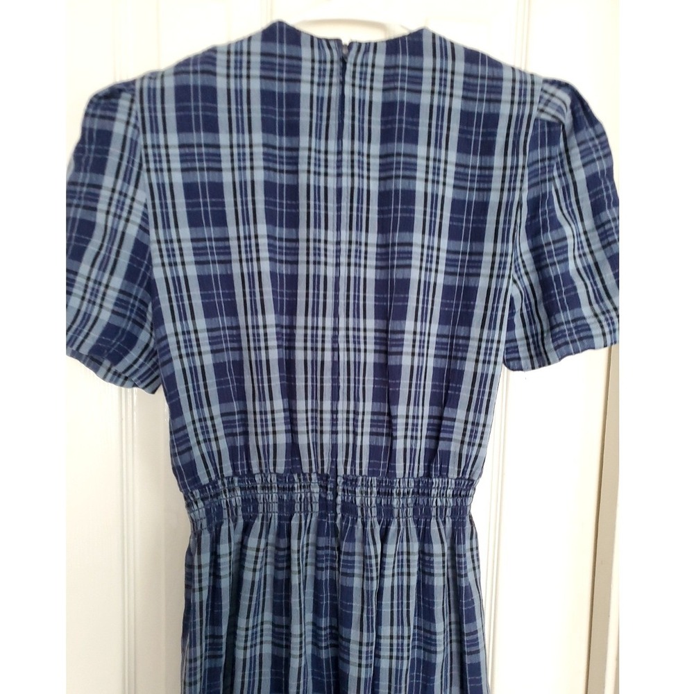 Miss Dorby Plaid Midi Dress Blue Smocked Waist Vintage 90s Cottagecore 6P - Picture 5 of 8